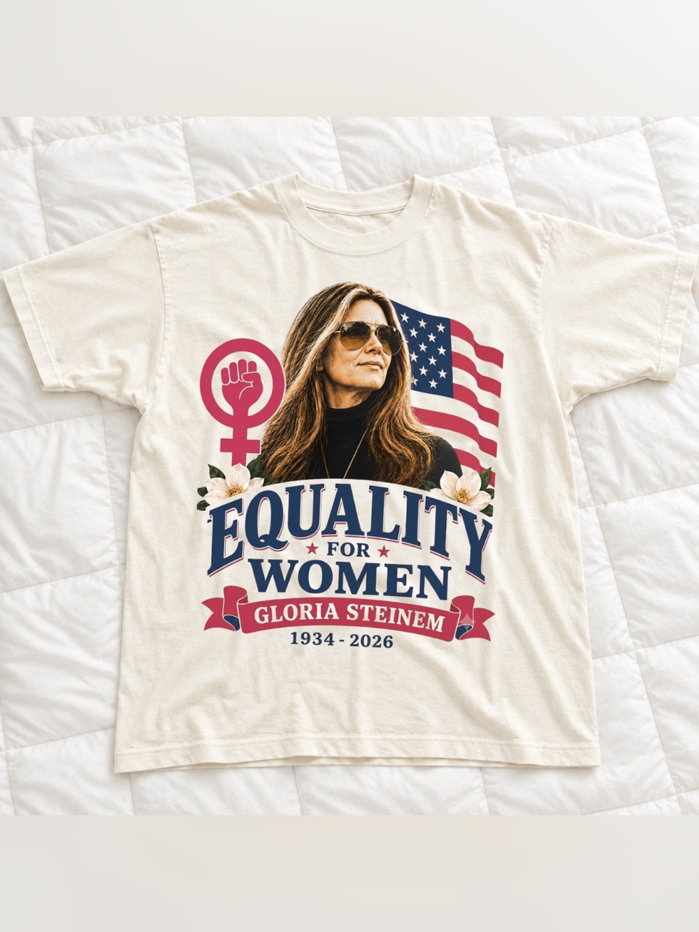 Equality for Women Graphic Tee - Cream Gloria Steinem Feminist T - Shirt